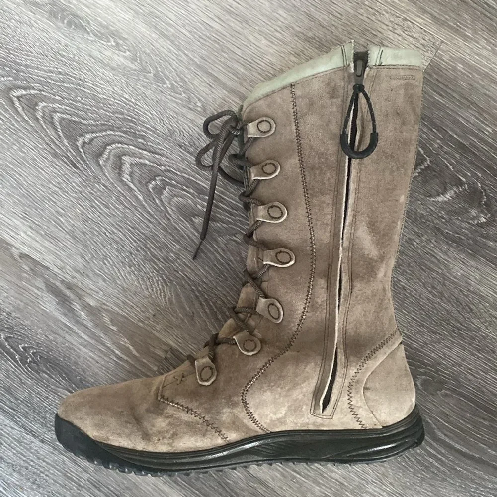 Teva Tan & Mint Green Suede Boots Lace-Up Tons of Details Insulations Boho sz11